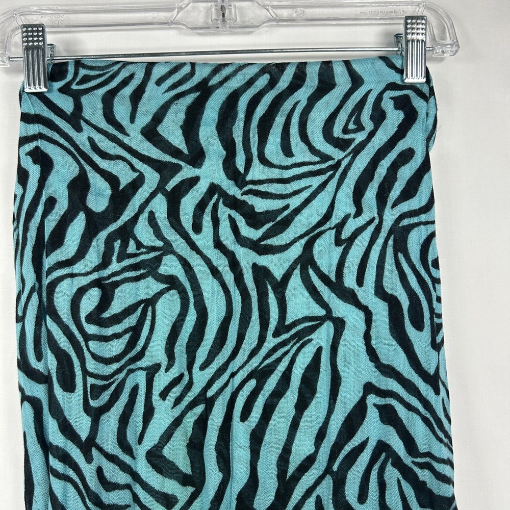 Y2K Turquoise and Black Zebra Print Lightweight Long Scarf Fringed Ends